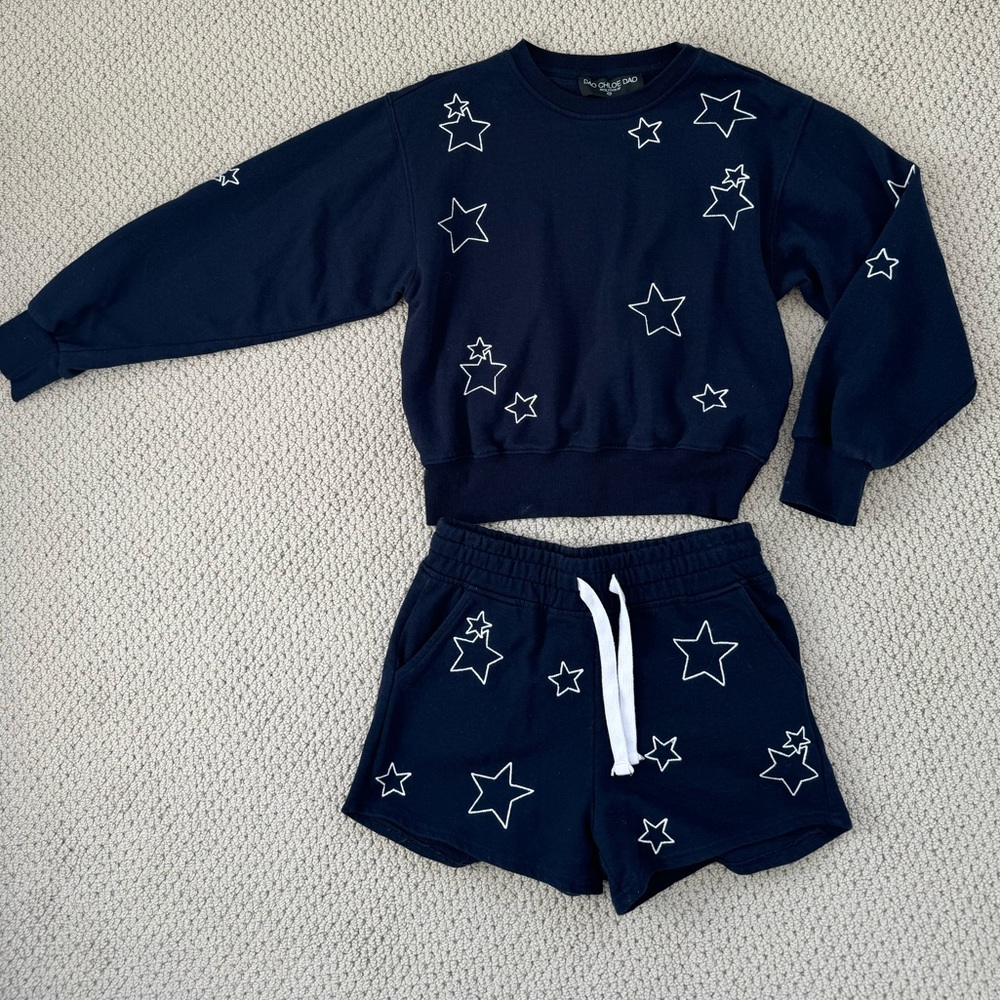 Navy Embroidered Star Sweat Set